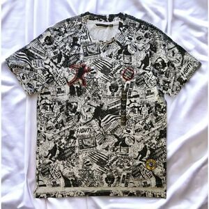 Sean John Short Sleeve Newspaper Graphic Tee Bright White Large